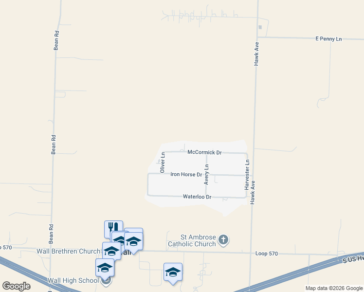 map of restaurants, bars, coffee shops, grocery stores, and more near 8134 McCormick Drive in San Angelo