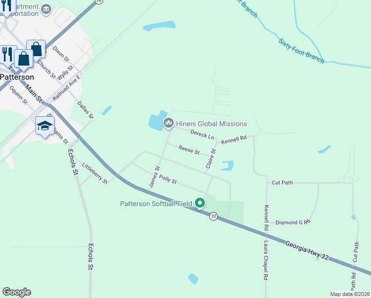 map of restaurants, bars, coffee shops, grocery stores, and more near 5947 Reese Street in Patterson