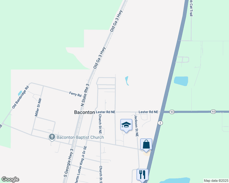 map of restaurants, bars, coffee shops, grocery stores, and more near 143 Lee Williams Drive Northeast in Baconton