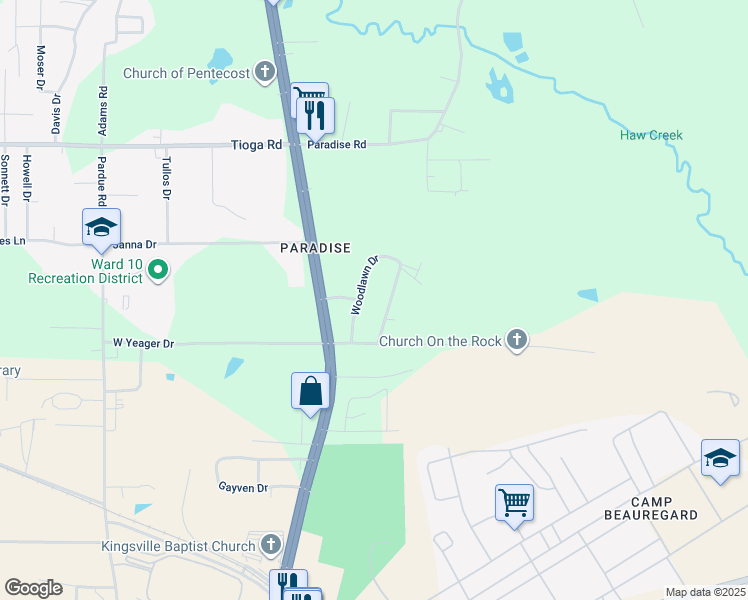 map of restaurants, bars, coffee shops, grocery stores, and more near 4932 Woodlawn Drive in Ball