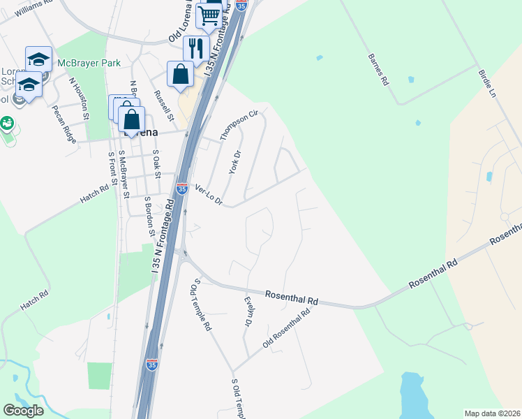 map of restaurants, bars, coffee shops, grocery stores, and more near 619A Verlo Dr in Lorena