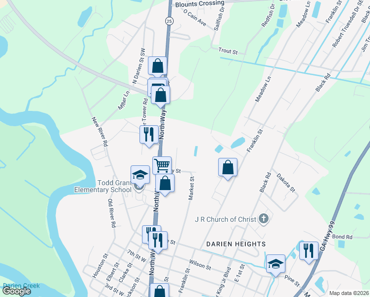 map of restaurants, bars, coffee shops, grocery stores, and more near in Darien