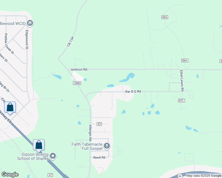 map of restaurants, bars, coffee shops, grocery stores, and more near 325 Bar B Q Road in Lufkin