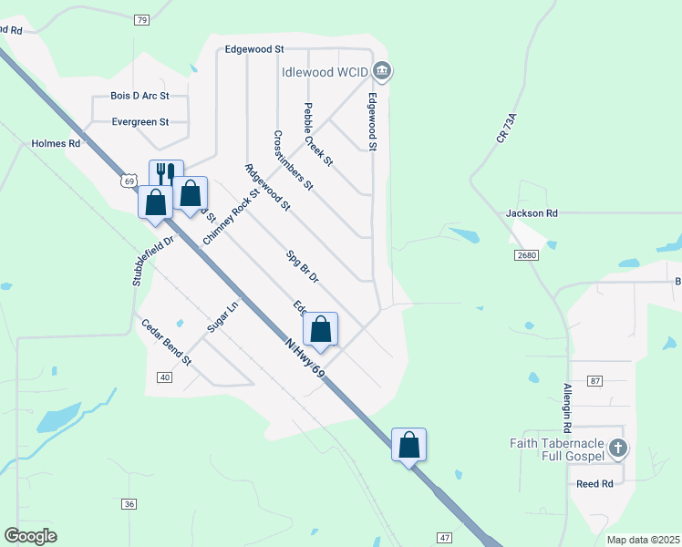 map of restaurants, bars, coffee shops, grocery stores, and more near 232 Ridgewood Street in Lufkin