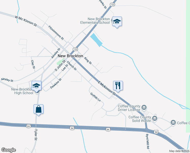 map of restaurants, bars, coffee shops, grocery stores, and more near 501 East Mckinnon Street in New Brockton