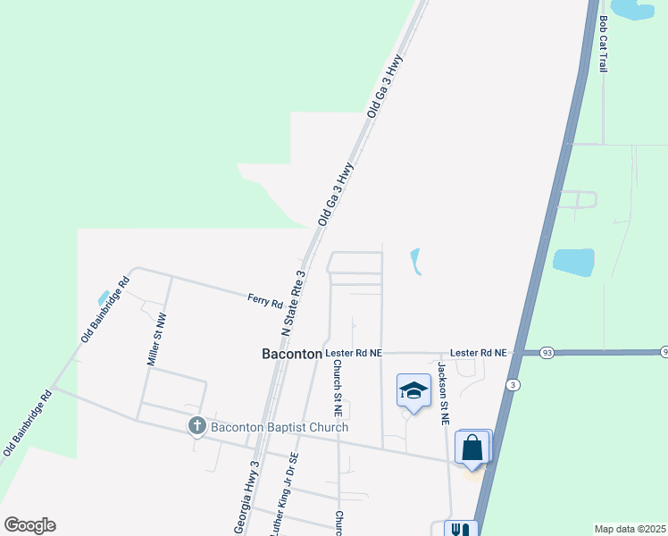 map of restaurants, bars, coffee shops, grocery stores, and more near 136 Johnson Circle in Baconton