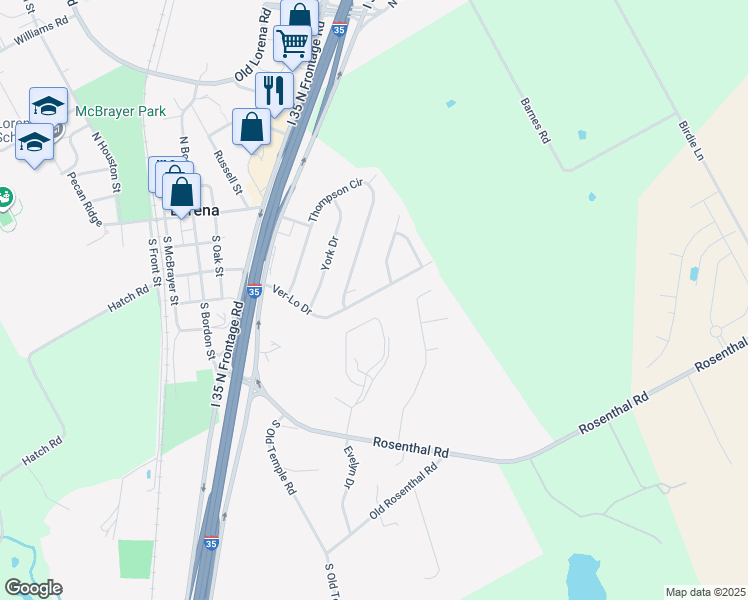 map of restaurants, bars, coffee shops, grocery stores, and more near 619A Verlo Dr in Lorena