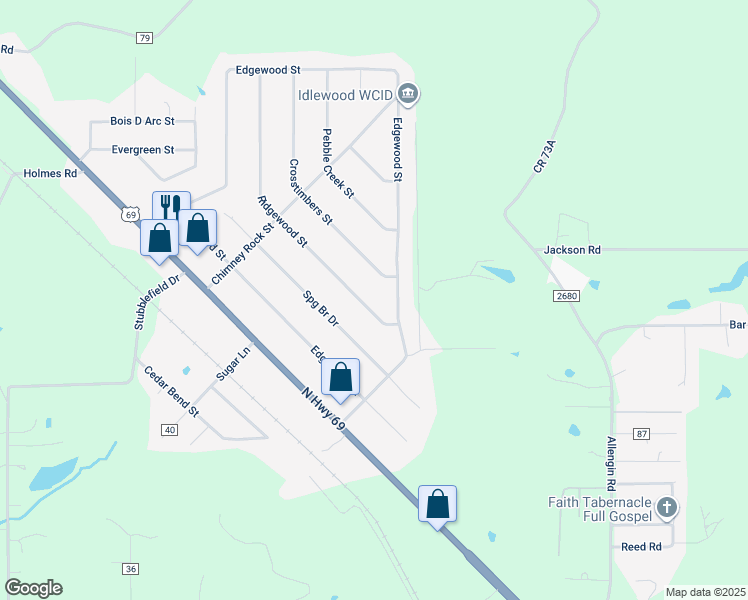map of restaurants, bars, coffee shops, grocery stores, and more near 232 Ridgewood Street in Lufkin