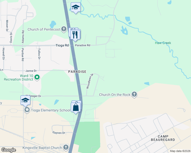 map of restaurants, bars, coffee shops, grocery stores, and more near 4610 Woodlawn Drive in Ball