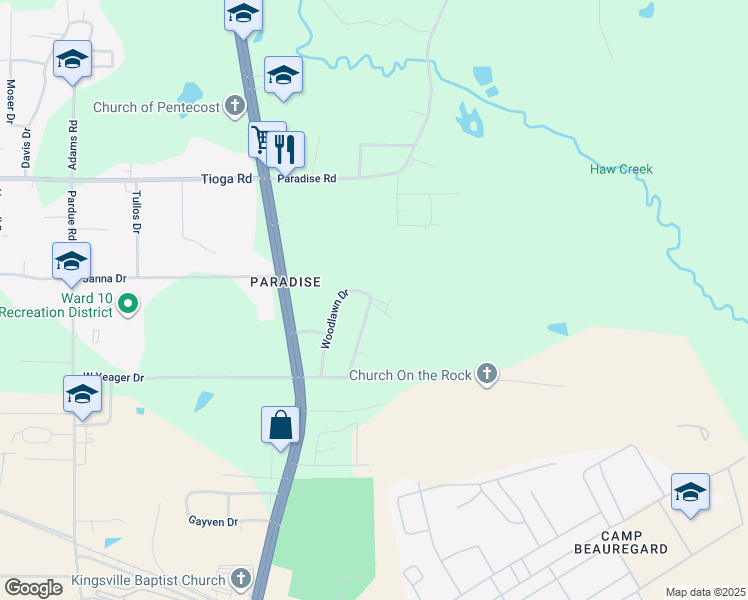 map of restaurants, bars, coffee shops, grocery stores, and more near 4932 Woodlawn Drive in Ball