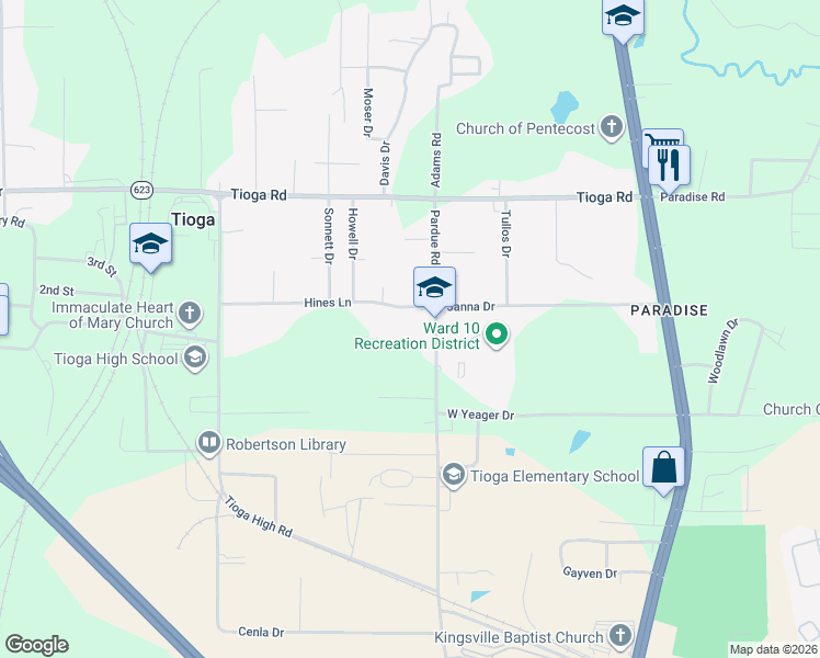 map of restaurants, bars, coffee shops, grocery stores, and more near 4605 Pardue Rd in Ball