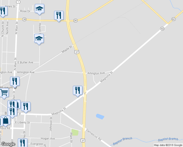 map of restaurants, bars, coffee shops, grocery stores, and more near Martha Berry Highway in Blakely