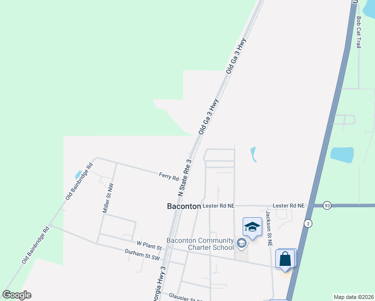 map of restaurants, bars, coffee shops, grocery stores, and more near 244-398 North State Route 3 in Baconton