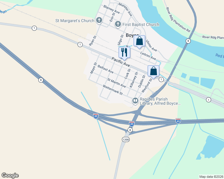map of restaurants, bars, coffee shops, grocery stores, and more near 8 Boyce Gardens Road in Boyce