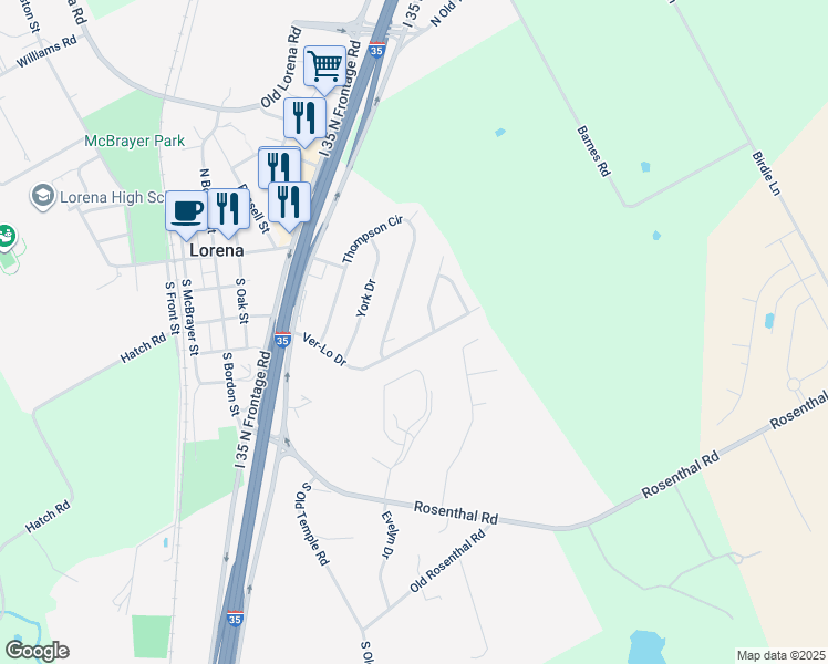 map of restaurants, bars, coffee shops, grocery stores, and more near 804 Springdale Circle in Lorena