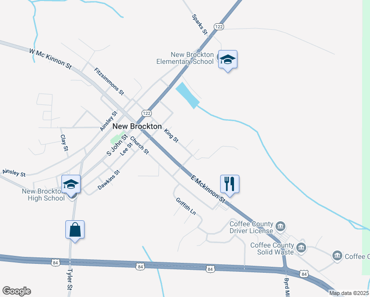 map of restaurants, bars, coffee shops, grocery stores, and more near 100 Brock Street in New Brockton