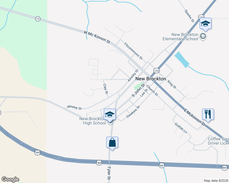 map of restaurants, bars, coffee shops, grocery stores, and more near 106 South Mcgowan Street in New Brockton