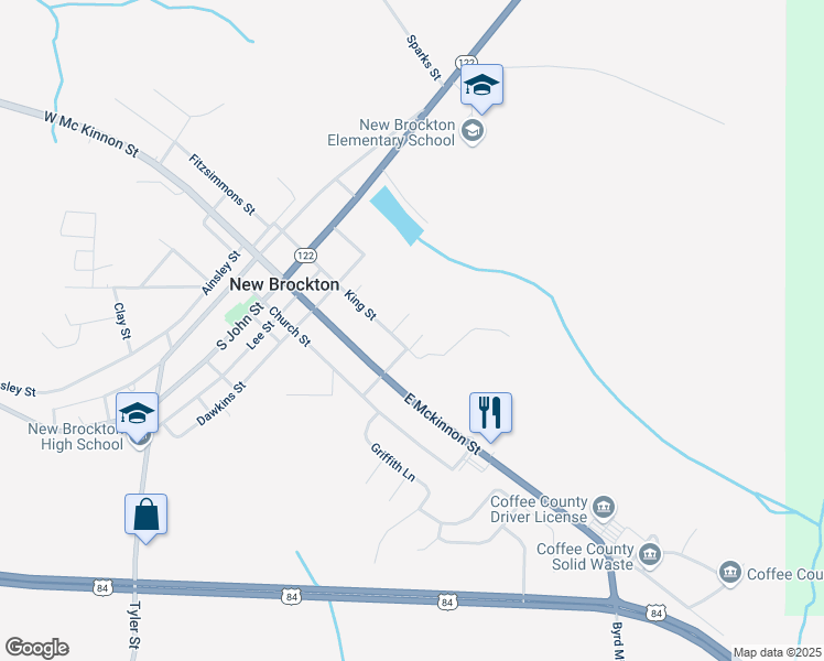 map of restaurants, bars, coffee shops, grocery stores, and more near 100 Brock Street in New Brockton