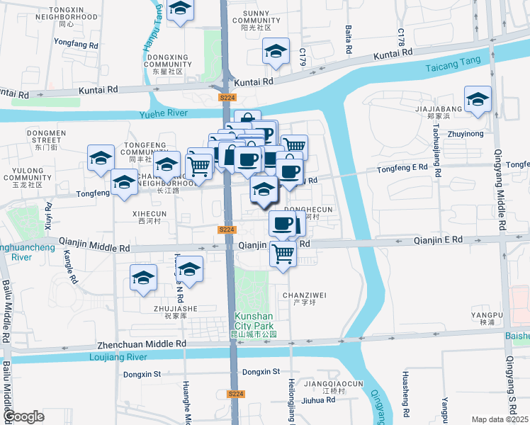 map of restaurants, bars, coffee shops, grocery stores, and more near in Suzhou