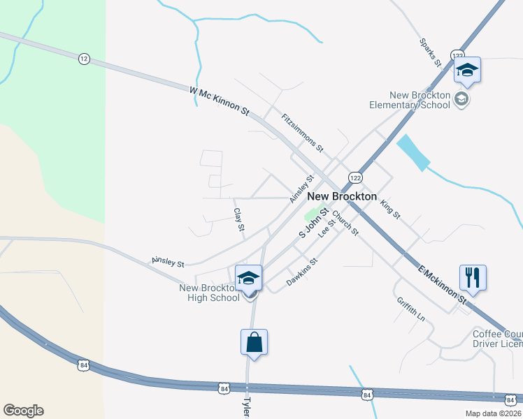 map of restaurants, bars, coffee shops, grocery stores, and more near 106 South Mcgowan Street in New Brockton