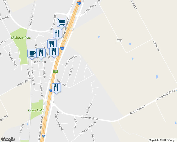 map of restaurants, bars, coffee shops, grocery stores, and more near 907 Springdale Lane in Lorena