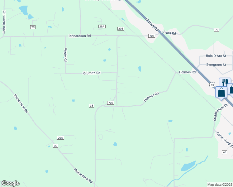 map of restaurants, bars, coffee shops, grocery stores, and more near 1439-1475 Farm to Market 706 in Lufkin