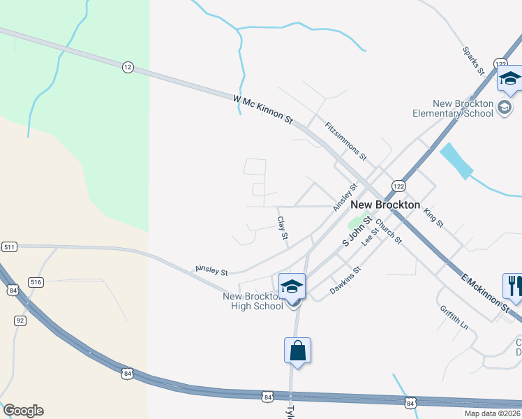 map of restaurants, bars, coffee shops, grocery stores, and more near 117 Caldwell Street in New Brockton