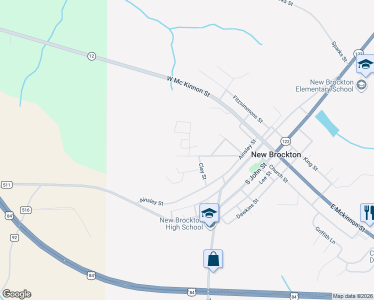 map of restaurants, bars, coffee shops, grocery stores, and more near 117 Caldwell Street in New Brockton