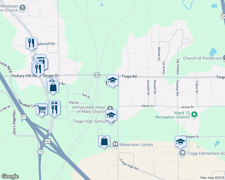 map of restaurants, bars, coffee shops, grocery stores, and more near 900-1098 Tioga Road in Ball