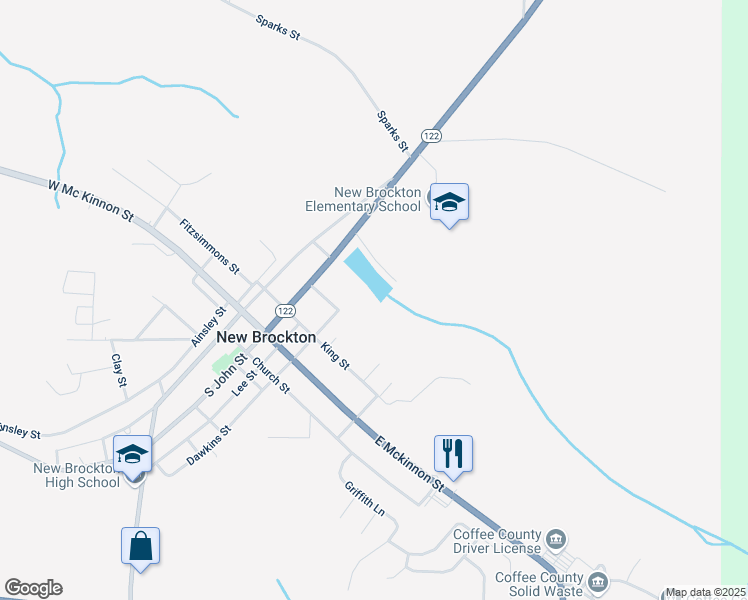 map of restaurants, bars, coffee shops, grocery stores, and more near 314 North John Street in New Brockton