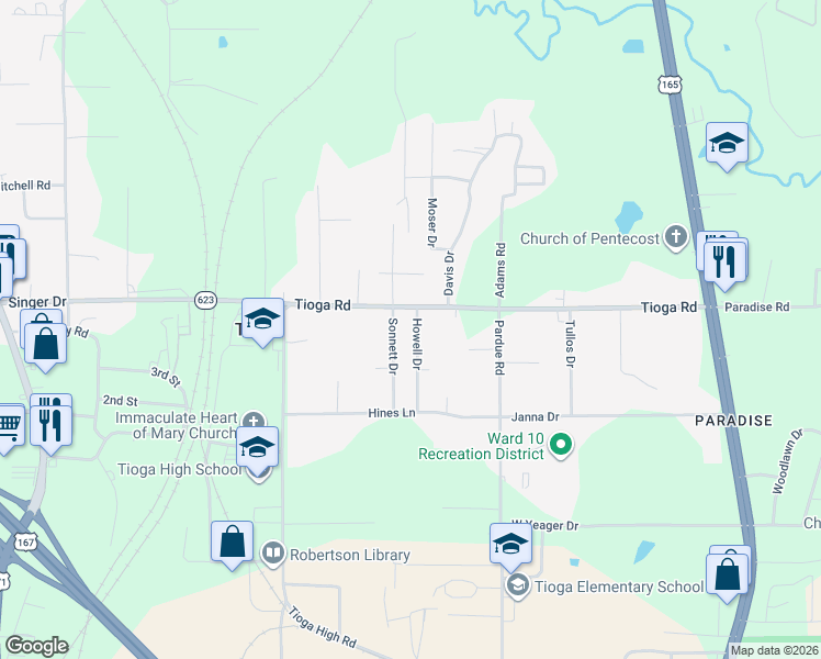 map of restaurants, bars, coffee shops, grocery stores, and more near 4815 Howell Drive in Ball