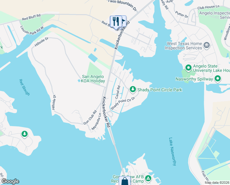 map of restaurants, bars, coffee shops, grocery stores, and more near 1601-1699 Canal Rd in San Angelo