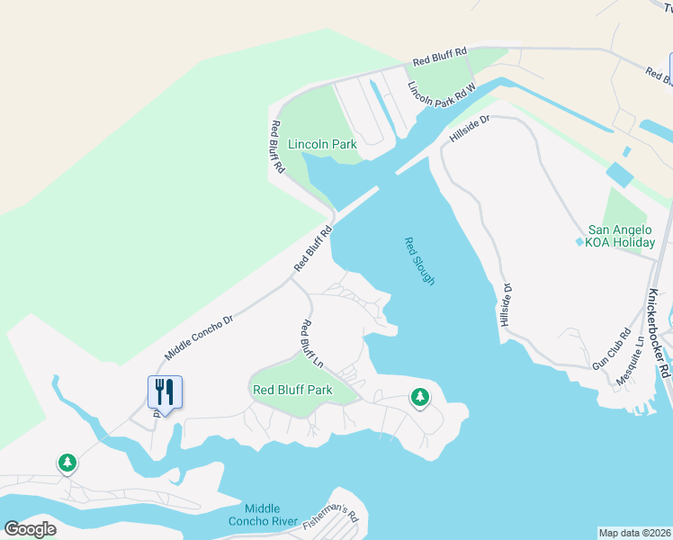 map of restaurants, bars, coffee shops, grocery stores, and more near 2700-2768 Red Bluff Ramp Road in San Angelo