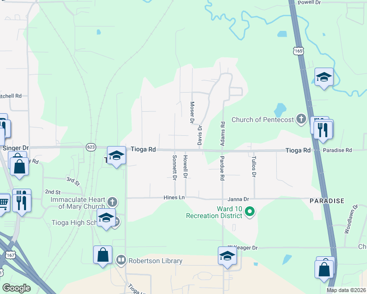 map of restaurants, bars, coffee shops, grocery stores, and more near 4815 Howell Drive in Ball