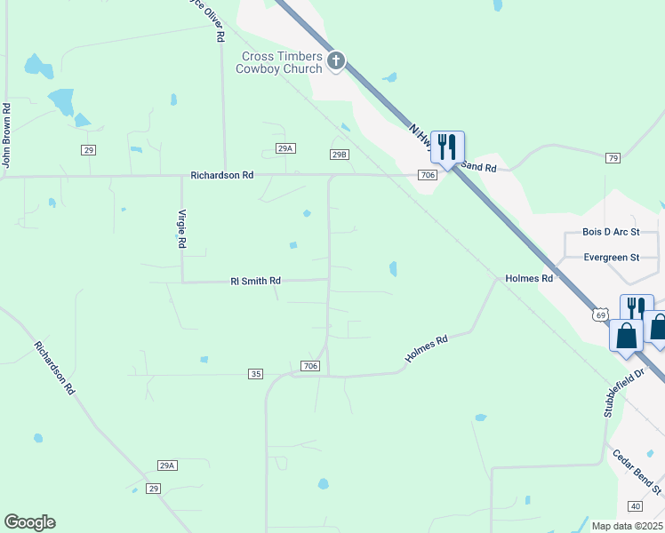map of restaurants, bars, coffee shops, grocery stores, and more near 1618 Farm to Market 706 in Lufkin