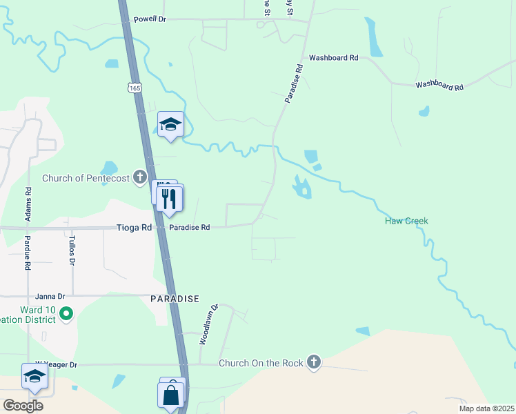 map of restaurants, bars, coffee shops, grocery stores, and more near 411 Paradise Road in Ball