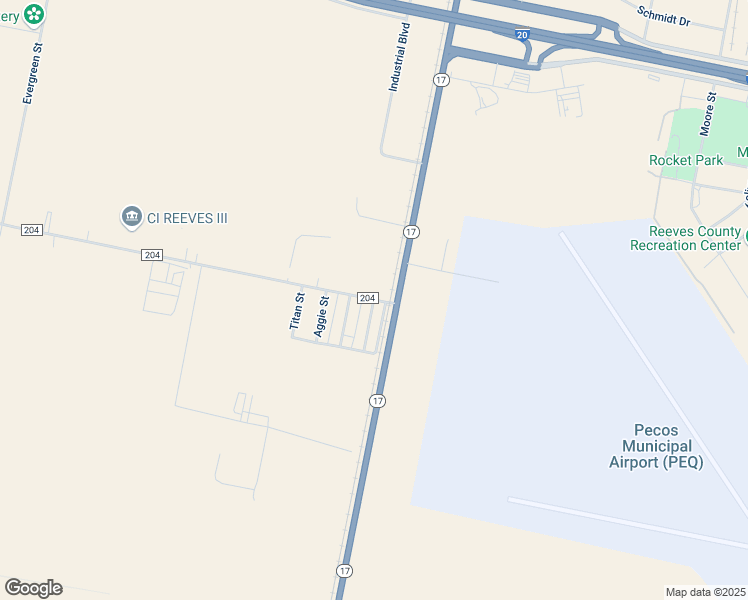 map of restaurants, bars, coffee shops, grocery stores, and more near 16 County Road 204 in Pecos