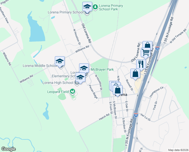 map of restaurants, bars, coffee shops, grocery stores, and more near 312 North Houston Street in Lorena