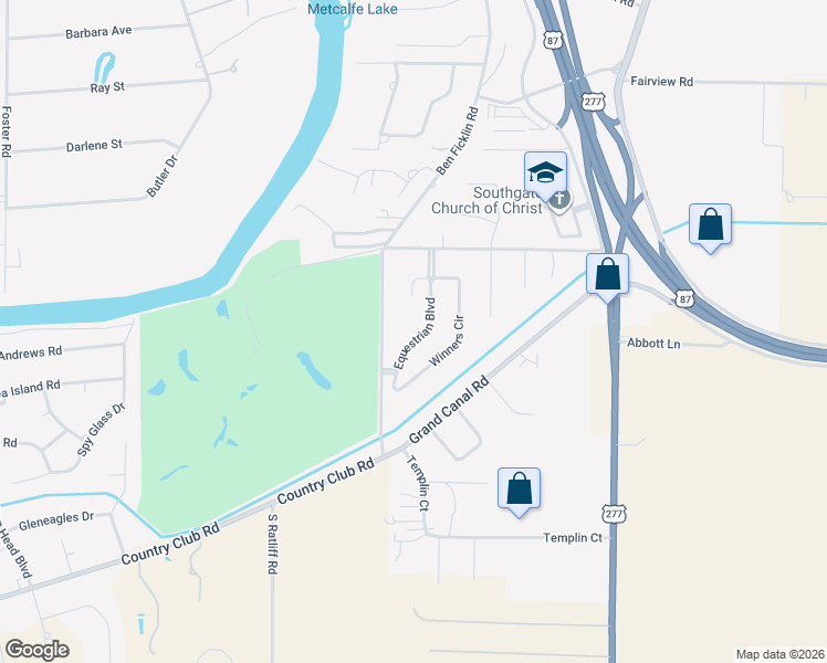 map of restaurants, bars, coffee shops, grocery stores, and more near 6021 Equestrian Boulevard in San Angelo