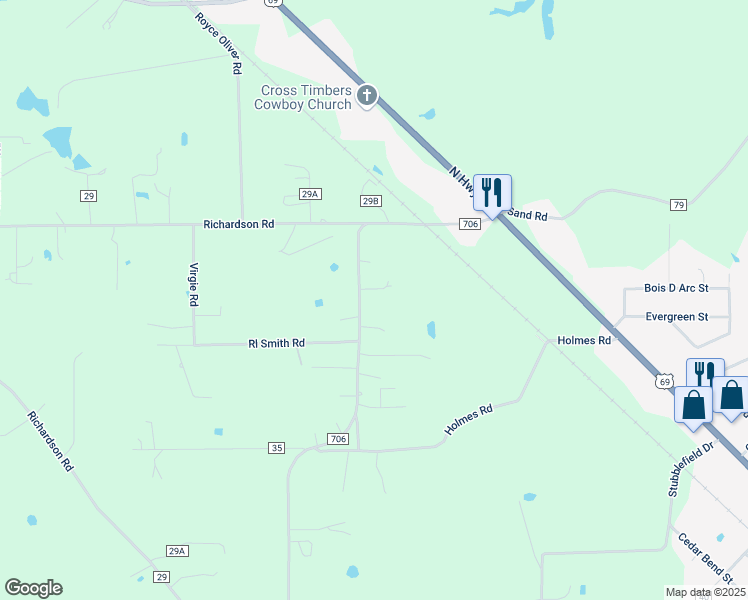 map of restaurants, bars, coffee shops, grocery stores, and more near 1618 Farm to Market 706 in Lufkin