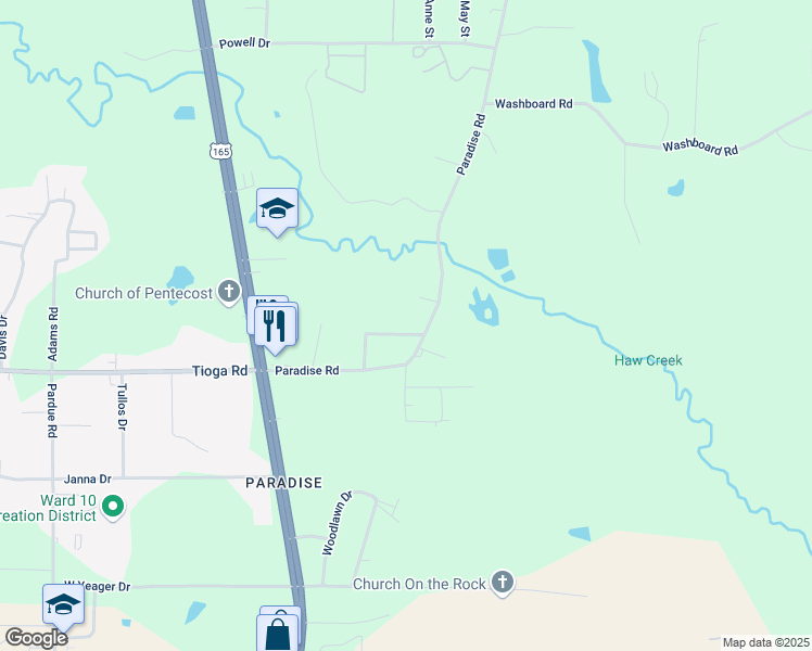 map of restaurants, bars, coffee shops, grocery stores, and more near 411-499 Paradise Road in Ball