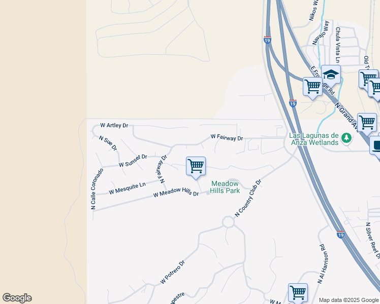 map of restaurants, bars, coffee shops, grocery stores, and more near 1547 West Potrero Drive in Nogales