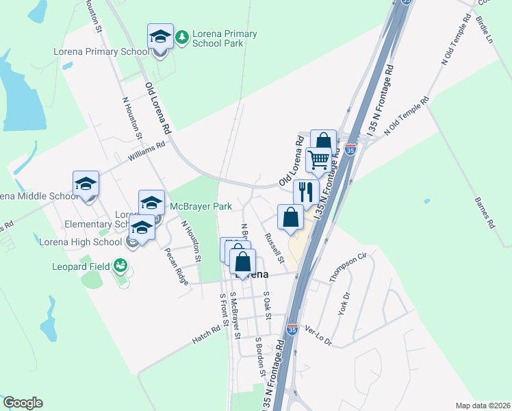 map of restaurants, bars, coffee shops, grocery stores, and more near 100-406 Autumn Villas Dr in Lorena