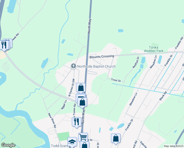 map of restaurants, bars, coffee shops, grocery stores, and more near 1000-1098 Morris Circle Southeast in Darien