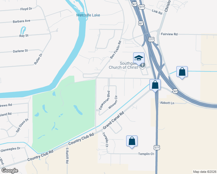 map of restaurants, bars, coffee shops, grocery stores, and more near 6021 Equestrian Boulevard in San Angelo
