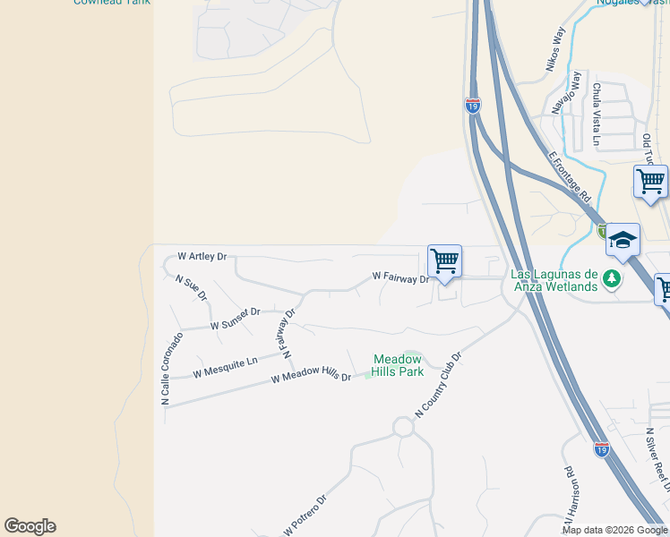 map of restaurants, bars, coffee shops, grocery stores, and more near 1590 West Fairway Drive in Nogales