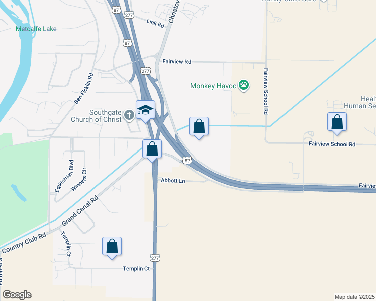 map of restaurants, bars, coffee shops, grocery stores, and more near Frontage Road in San Angelo