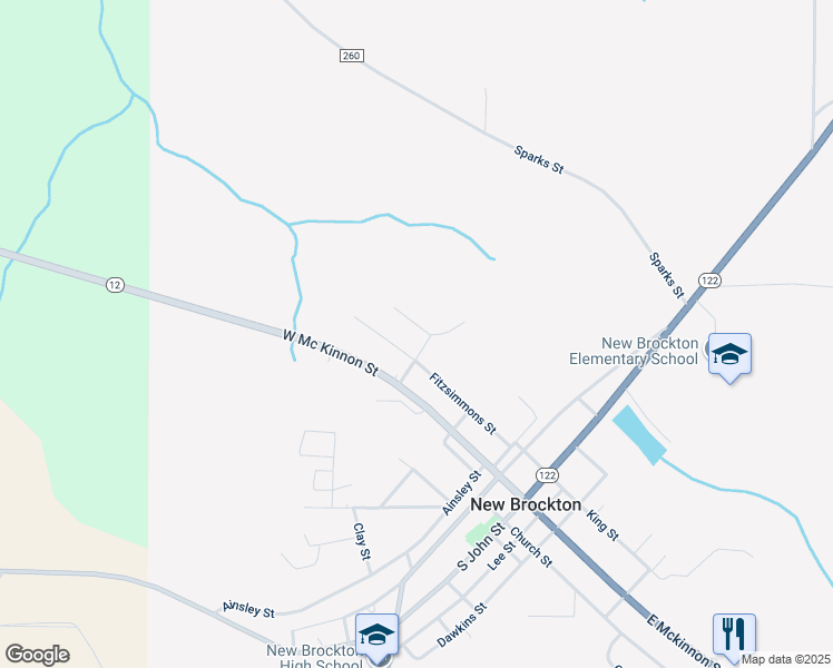 map of restaurants, bars, coffee shops, grocery stores, and more near 101-115 Willow Street in New Brockton