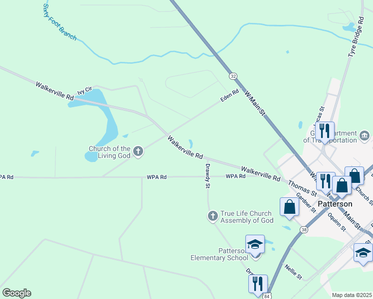 map of restaurants, bars, coffee shops, grocery stores, and more near 5610 Walkerville Road in Patterson