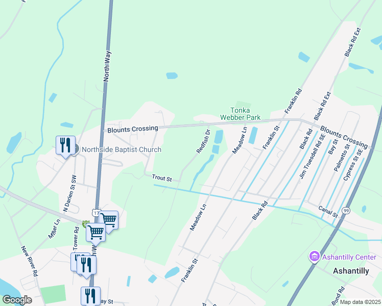 map of restaurants, bars, coffee shops, grocery stores, and more near 1136 Redfish Drive in Darien